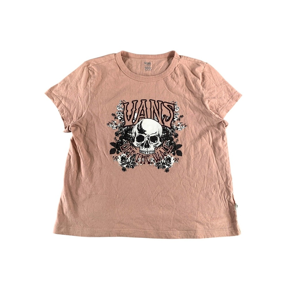 Vans Shirt Womens Extra Large Pink Skull Off The Wall Floral Graphic Tee Skate